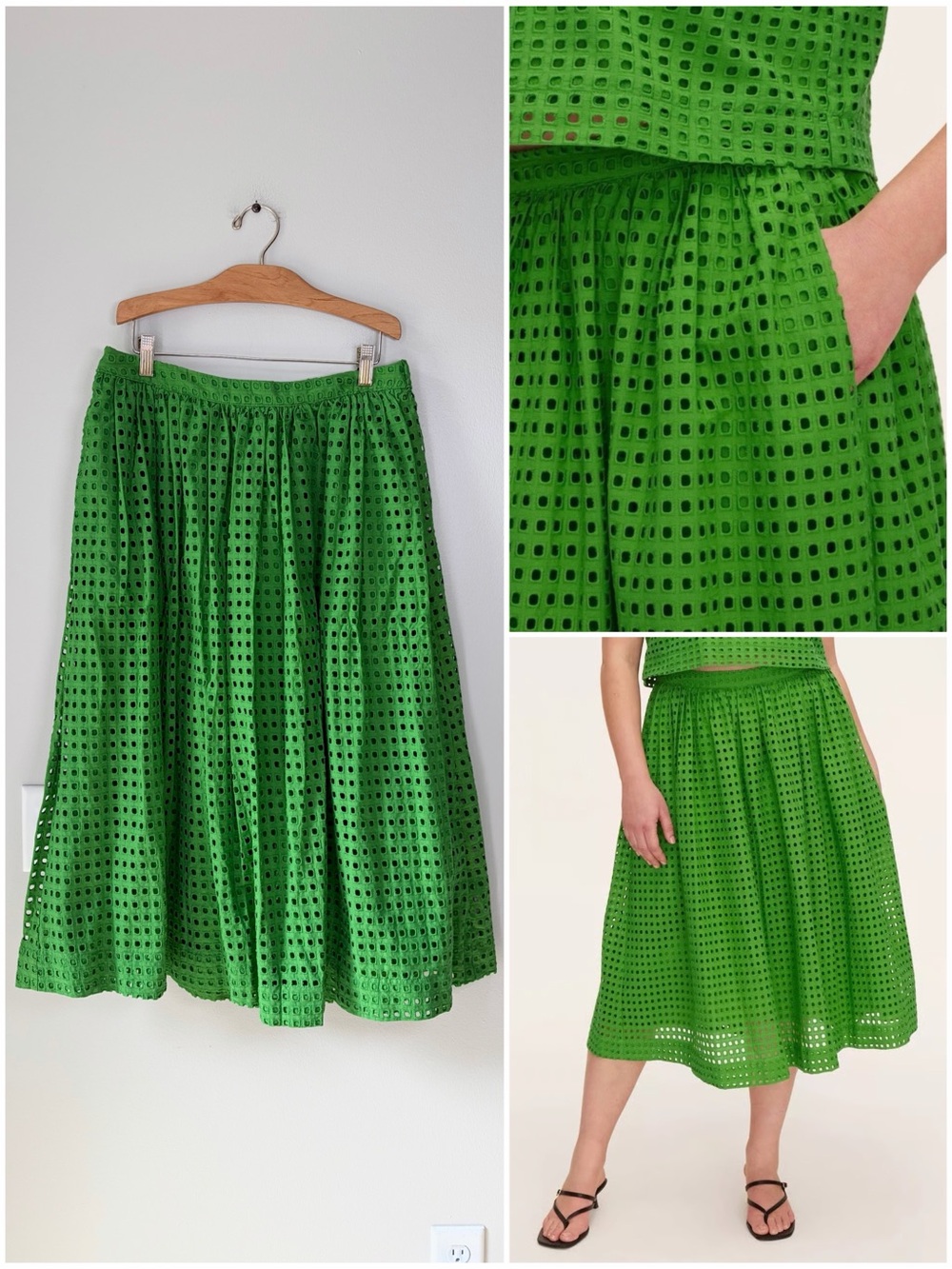 Kate Spade x Target Vibrant Green Eyelet Midi Skirt With Pockets 100% Cotton